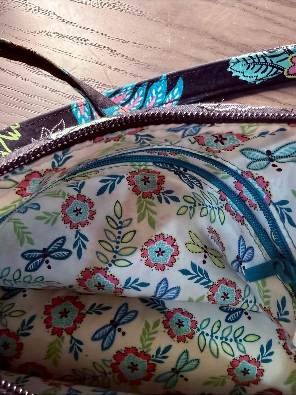 Vera Bradley Quilted Shoulder Bag - Black with Teal & Pink Floral - Picture 7 of 7